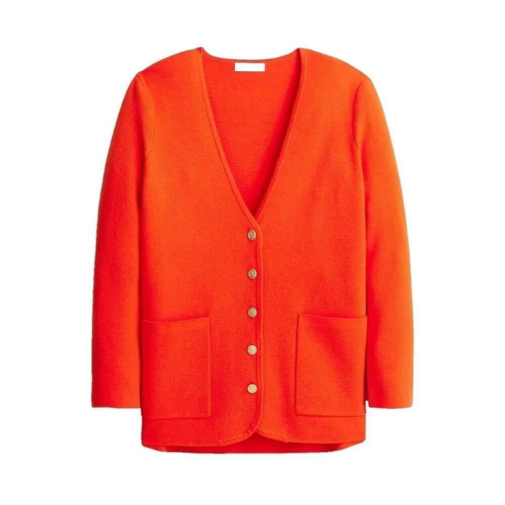 NWT J.Crew Giselle V-neck Sweater-Blazer in Bold Red Orange Knit Cardigan XXL